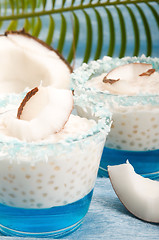 Image showing Coconut pudding with tapioca pearls and litchi jelly