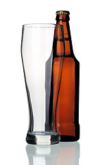Image showing Bottle of beer and glass, isolated