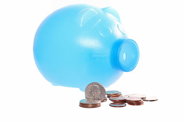 Image showing Pink piggy bank, with coins