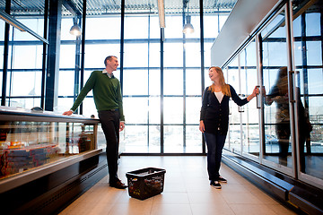 Image showing Supermarket Man Woman Flirt