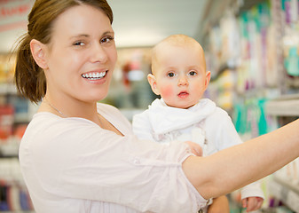 Image showing Baby and Mother in Grocery Store