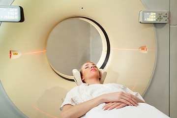 Image showing Woman Taking CT Scan