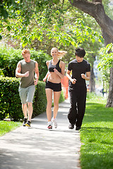 Image showing Friends jogging together in a park