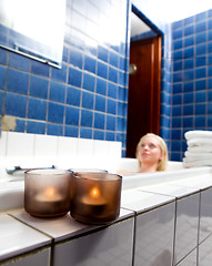 Image showing Candle in Spa Bath