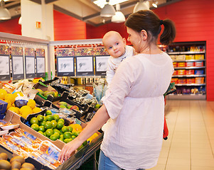 Image showing Mother and Baby in Grocery Store