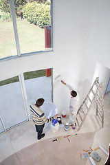 Image showing High angle view of two men at an apartment