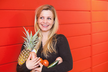 Image showing Woman with Fuit and Vegetables