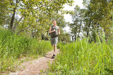 Image showing Man jogging in forest