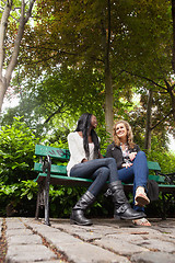 Image showing Relaxed female friends chatting in the park