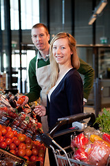 Image showing Supermarket Woman and Clerk