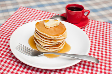 Image showing Pancakes With Butter and Maple Syrup