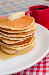 Image showing Pancakes With Butter and Maple Syrup