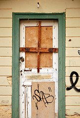 Image showing boarded up door