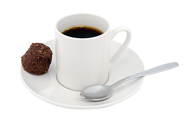 Image showing Coffee cup and chocolate sweet