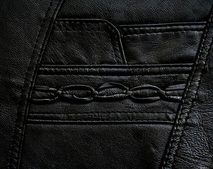 Image showing Pocket on the black leather texture 