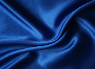 Image showing Smooth elegant dark blue silk as background 