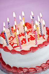 Image showing Birthday cake with lit candles