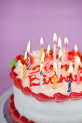 Image showing Birthday cake with lit candles