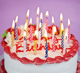 Image showing Birthday cake with lit candles