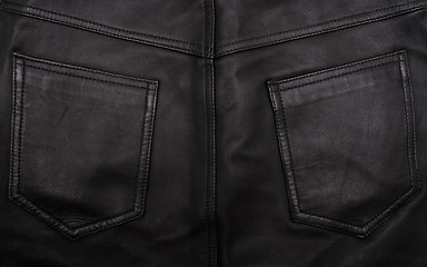 Image showing Pockets on the black leather texture