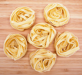 Image showing Tagliatelle on the wooden background
