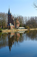 Image showing lake reflects of littel palace. Bruges