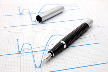 Image showing fountain pen on business chart