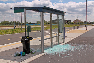 Image showing Vandalised bus stop
