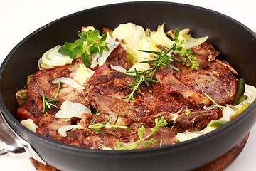 Image showing Roasted pork meat with vegetable