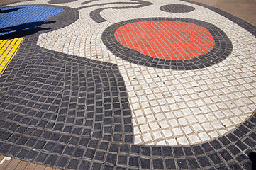 Image showing tile mosaic art work on La Rambla Barcelona Spain