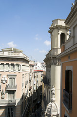 Image showing rooftop architecture Gothic La Rambla district Barcelona Spain