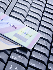 Image showing Computer keyboard and credit cards