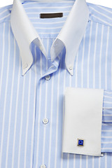 Image showing cufflink on blue striped shirt