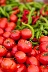Image showing pile of fresh tomatoes and peppers