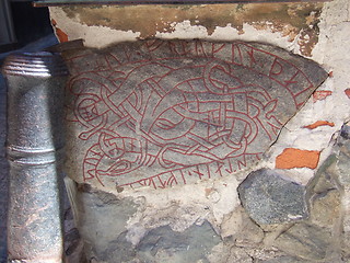 Image showing Rune stone on a wall in the old town, Stockholm, Sweden