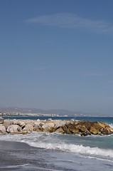 Image showing Puerto Banus beach and stone pier