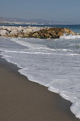 Image showing Puerto Banus beach and stone pier