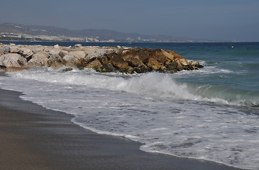 Image showing Puerto Banus beach and stone pier