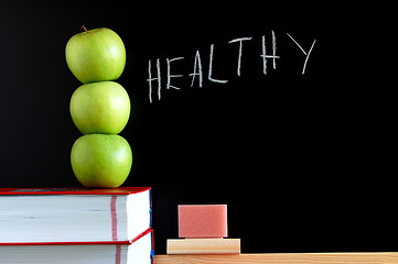 Image showing apples and chalkboard