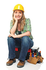 Image showing woman on toolbox