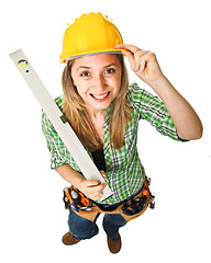 Image showing woman with spirit level