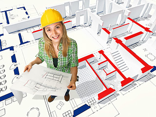 Image showing woman on blueprint