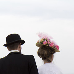 Image showing Couple wearing vintage hats.