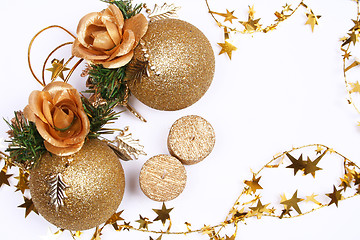 Image showing Christmas card with golden balls and candles 