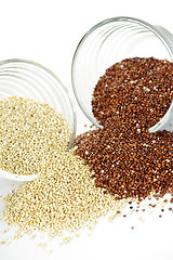 Image showing Red and white quinoa grain in bowls