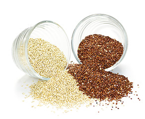 Image showing Red and white quinoa grain in bowls