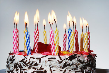 Image showing a birthday cake with lighted candles