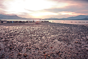 Image showing Sea stones at sunset