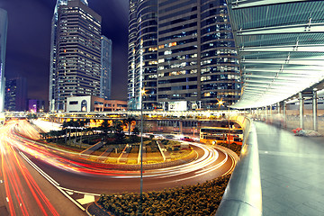 Image showing Modern Urban City with Freeway Traffic at Night, hong kong 