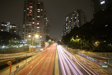 Image showing Modern Urban City with Freeway Traffic at Night, hong kong 